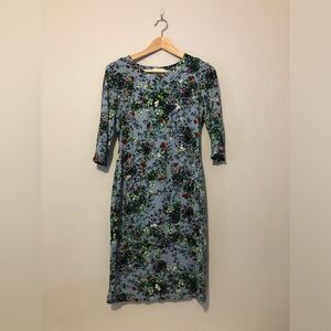 ERDEM Light Blue Multicolor Floral 3/4 Sleeve Women’s 8 MIDI Dress